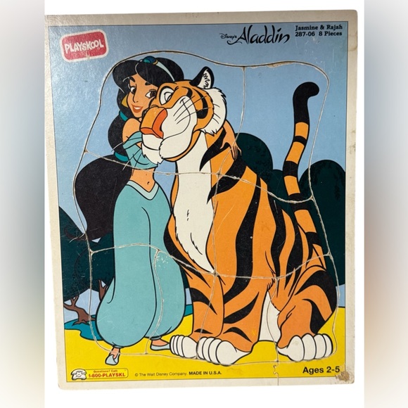 Playskool Wood Tray Disney Aladdin Jasmine & Rajah Wooden Puzzle #287-06 8 Pc - Picture 1 of 7
